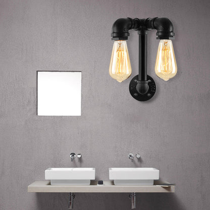 Frendorf | 2 Lichten Wandverlichting met Pijp en Open Gloeilamp Metaal Magazijnstijl Badkamer Wandlamp in Brons/Zwart