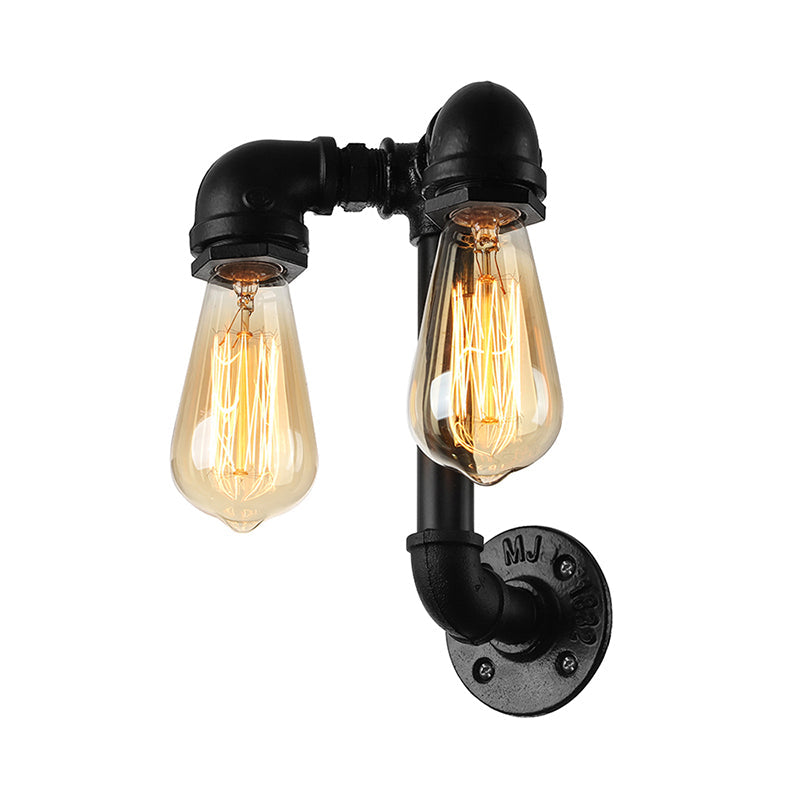Frendorf | 2 Lichten Wandverlichting met Pijp en Open Gloeilamp Metaal Magazijnstijl Badkamer Wandlamp in Brons/Zwart