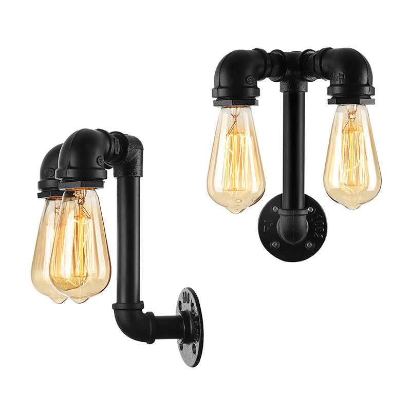 Frendorf | 2 Lichten Wandverlichting met Pijp en Open Gloeilamp Metaal Magazijnstijl Badkamer Wandlamp in Brons/Zwart
