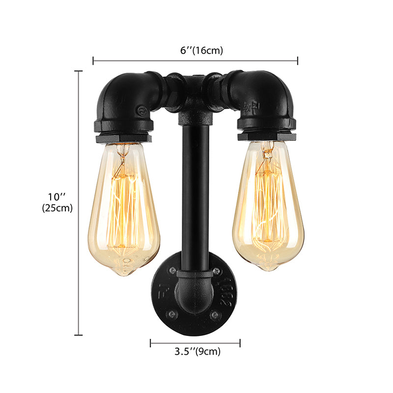 Frendorf | 2 Lichten Wandverlichting met Pijp en Open Gloeilamp Metaal Magazijnstijl Badkamer Wandlamp in Brons/Zwart