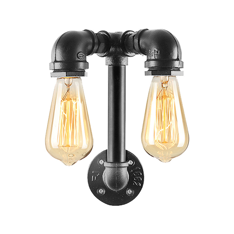 Frendorf | 2 Lichten Wandverlichting met Pijp en Open Gloeilamp Metaal Magazijnstijl Badkamer Wandlamp in Brons/Zwart