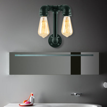 Frendorf | 2 Lichten Wandverlichting met Pijp en Open Gloeilamp Metaal Magazijnstijl Badkamer Wandlamp in Brons/Zwart