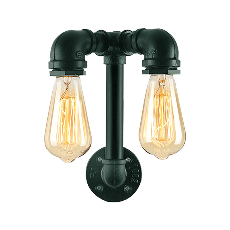 Frendorf | 2 Lichten Wandverlichting met Pijp en Open Gloeilamp Metaal Magazijnstijl Badkamer Wandlamp in Brons/Zwart