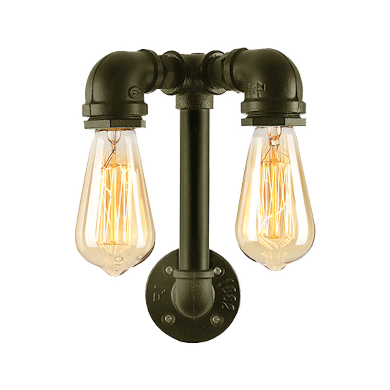Frendorf | 2 Lichten Wandverlichting met Pijp en Open Gloeilamp Metaal Magazijnstijl Badkamer Wandlamp in Brons/Zwart