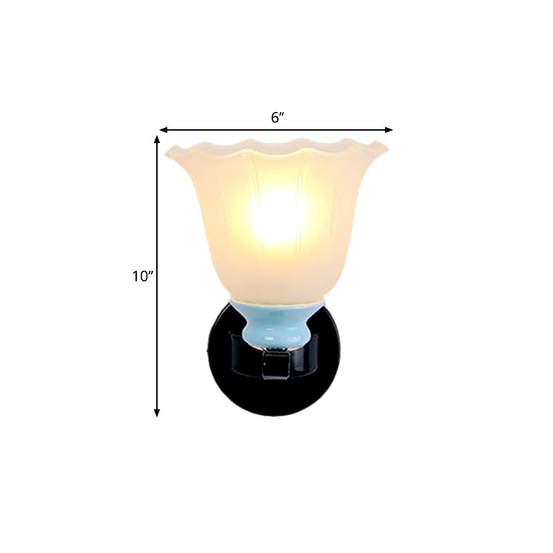Frendorf | 1/2-Bulb Bloom Wandlamp Antiqued Black Frosted Ribbed Glas Wandverlichting voor Woonkamer