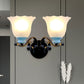 Frendorf | 1/2-Bulb Bloom Wandlamp Antiqued Black Frosted Ribbed Glas Wandverlichting voor Woonkamer