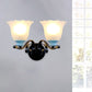 Frendorf | 1/2-Bulb Bloom Wandlamp Antiqued Black Frosted Ribbed Glas Wandverlichting voor Woonkamer