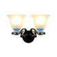 Frendorf | 1/2-Bulb Bloom Wandlamp Antiqued Black Frosted Ribbed Glas Wandverlichting voor Woonkamer