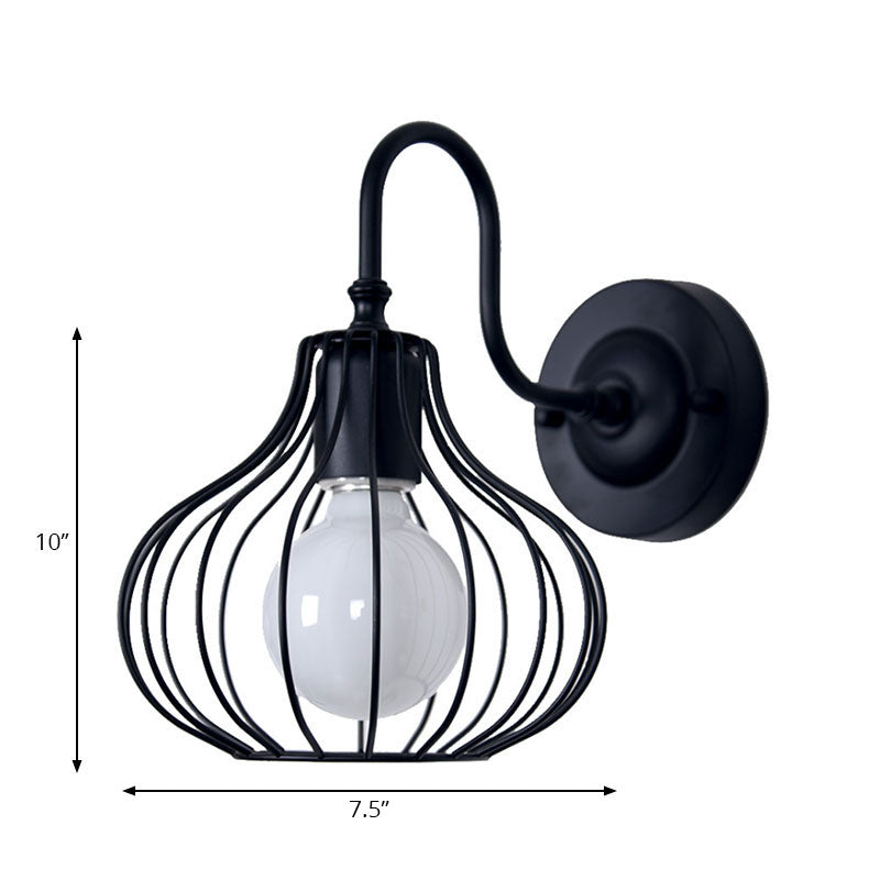 1 Licht Zwiebel Wand Sconces Beleuchtung Loft Stil Schwarz/Weiß Metallic Mini Wand Beleuchtung mit Schwanenhalsarm für Schlafzimmer