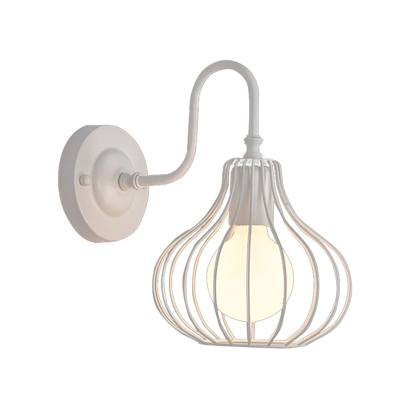 1 Licht Zwiebel Wand Sconces Beleuchtung Loft Stil Schwarz/Weiß Metallic Mini Wand Beleuchtung mit Schwanenhalsarm für Schlafzimmer