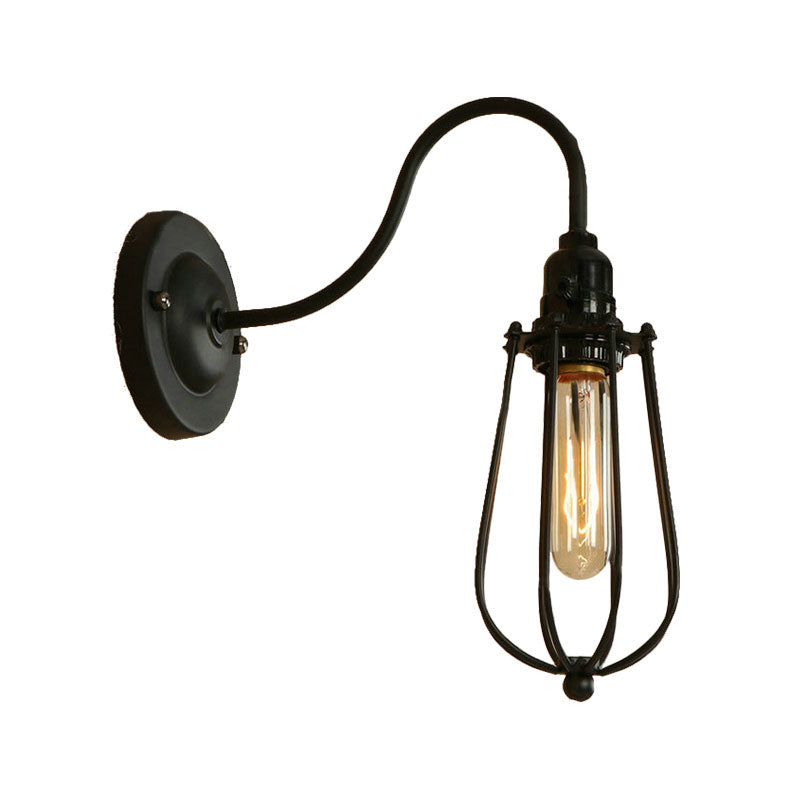 Frendorf | Metallische Oval-/Tröpfchen-/Glühbirnen-Wandleuchte mit Drahtschutz Industrie 1 Licht Balkon Wandleuchte montiert in Schwarz