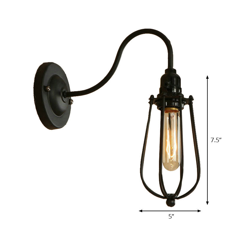 Frendorf | Metallische Oval-/Tröpfchen-/Glühbirnen-Wandleuchte mit Drahtschutz Industrie 1 Licht Balkon Wandleuchte montiert in Schwarz
