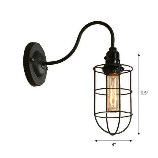 Frendorf | Metallische Oval-/Tröpfchen-/Glühbirnen-Wandleuchte mit Drahtschutz Industrie 1 Licht Balkon Wandleuchte montiert in Schwarz