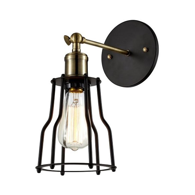 Frendorf | 1 Glühbirne Eisen Wand Sconce Beleuchtung Bauernhaus Messing/gealterte Messing Käfig Schirm Esszimmer Verstellbare Wandbeleuchtung