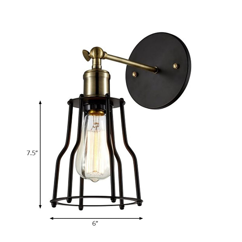 Frendorf | 1 Glühbirne Eisen Wand Sconce Beleuchtung Bauernhaus Messing/gealterte Messing Käfig Schirm Esszimmer Verstellbare Wandbeleuchtung