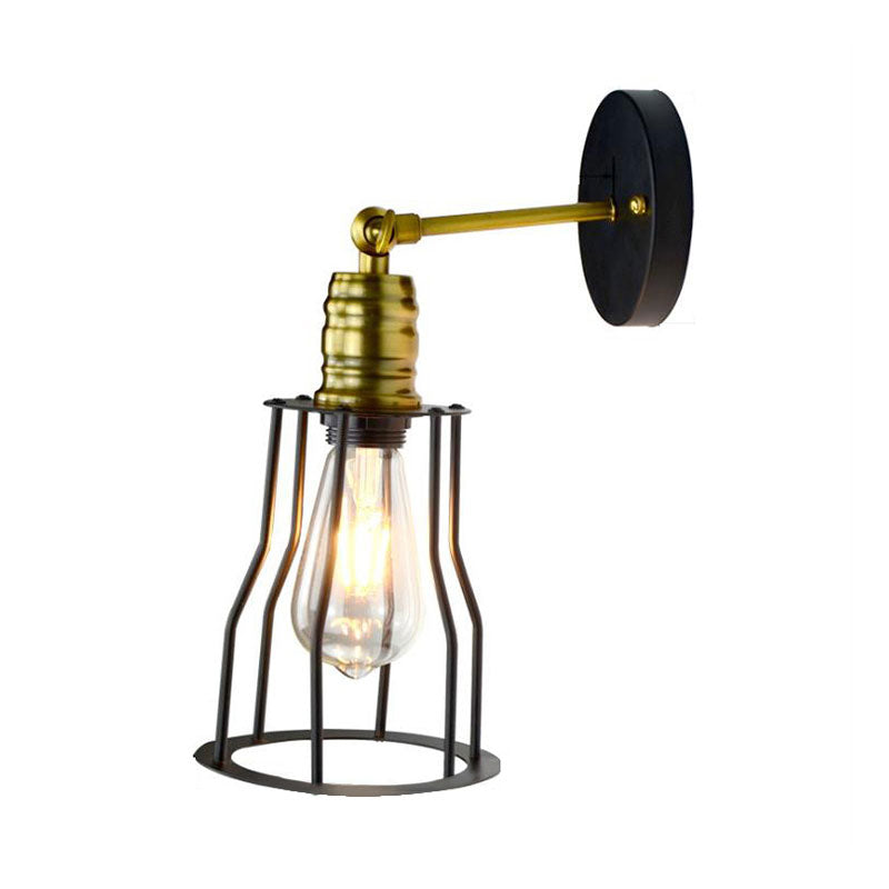 Frendorf | 1 Glühbirne Eisen Wand Sconce Beleuchtung Bauernhaus Messing/gealterte Messing Käfig Schirm Esszimmer Verstellbare Wandbeleuchtung