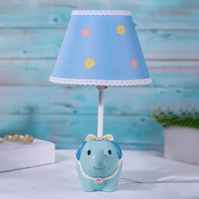 Frendorf | Elebloom – Tischlampe mit Kegel für Kinder mit Blumenmuster und Elefantenfuß