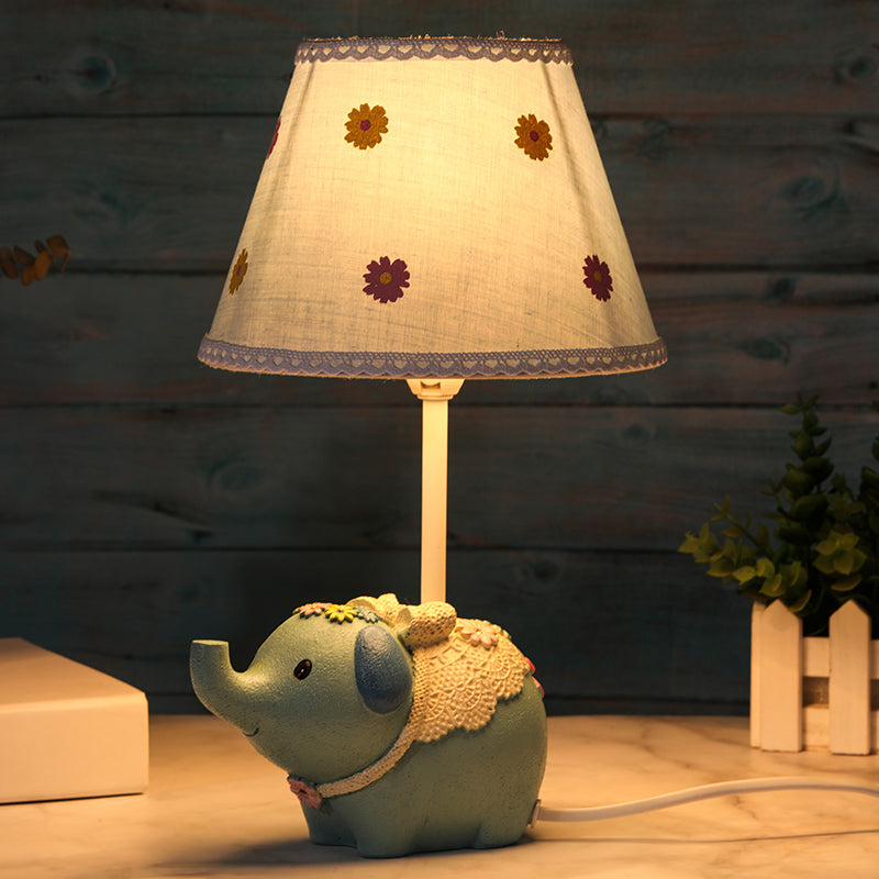 Frendorf | Elebloom – Tischlampe mit Kegel für Kinder mit Blumenmuster und Elefantenfuß