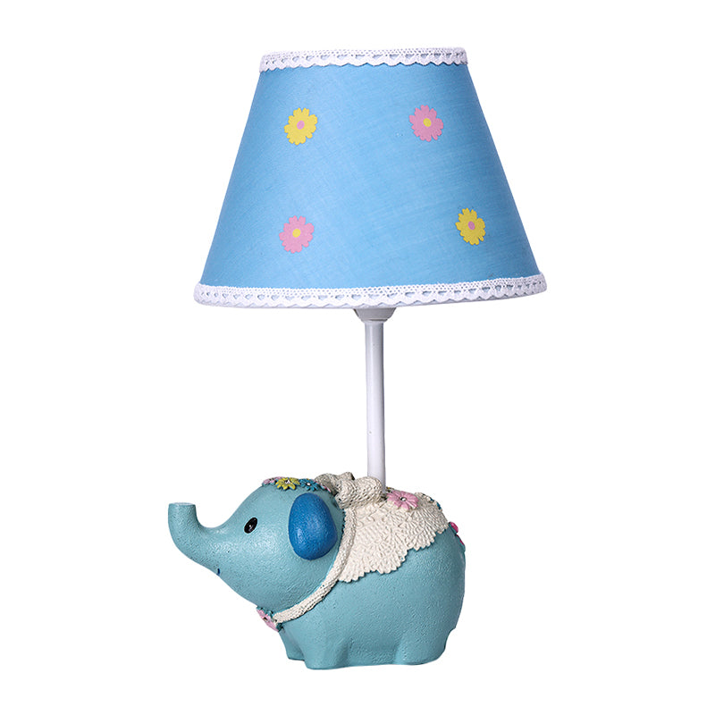 Frendorf | Elebloom – Tischlampe mit Kegel für Kinder mit Blumenmuster und Elefantenfuß