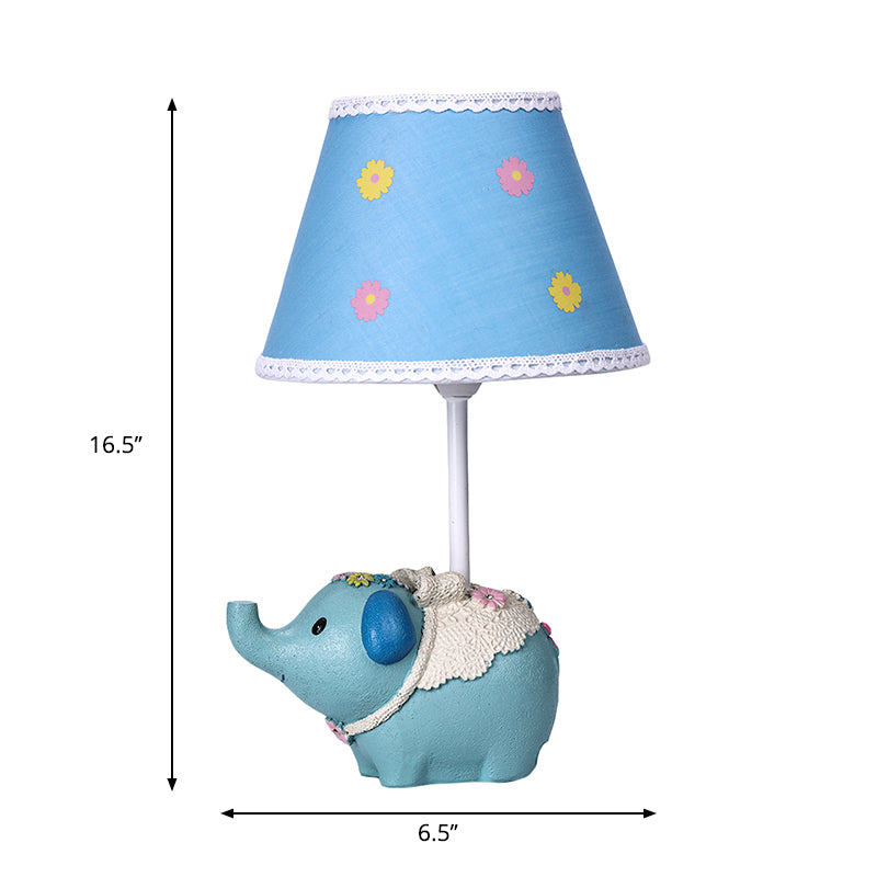 Frendorf | Elebloom – Tischlampe mit Kegel für Kinder mit Blumenmuster und Elefantenfuß