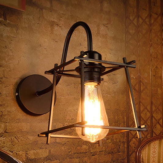 Frendorf | Metalen Vierkante/Ruit Kooi Wandverlichting Vintage Industrieel 1 Hoofd Restaurant Wandlamp Verlichting in Zwart