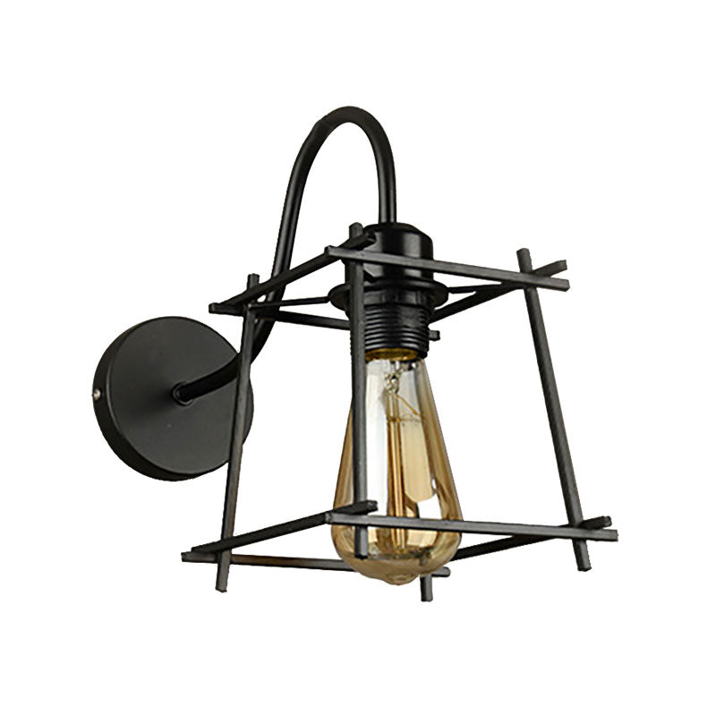Frendorf | Metalen Vierkante/Ruit Kooi Wandverlichting Vintage Industrieel 1 Hoofd Restaurant Wandlamp Verlichting in Zwart