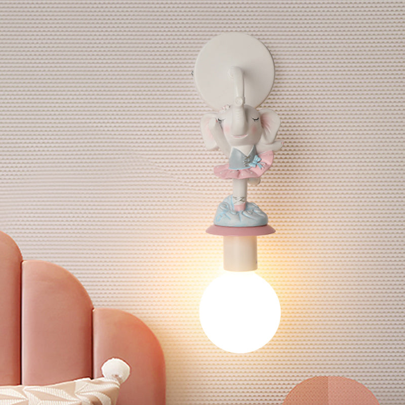 Weiße Ball-Wandlampe Licht Cartoon 1 Kopf Milchglas Wandbeleuchtung mit Elefant/Hirsch/Einhorn Deko