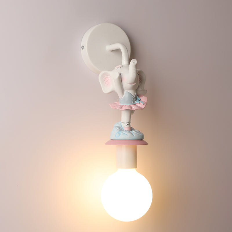 Weiße Ball-Wandlampe Licht Cartoon 1 Kopf Milchglas Wandbeleuchtung mit Elefant/Hirsch/Einhorn Deko