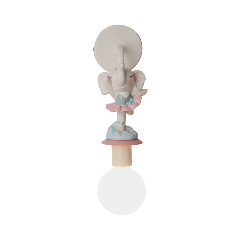 Weiße Ball-Wandlampe Licht Cartoon 1 Kopf Milchglas Wandbeleuchtung mit Elefant/Hirsch/Einhorn Deko