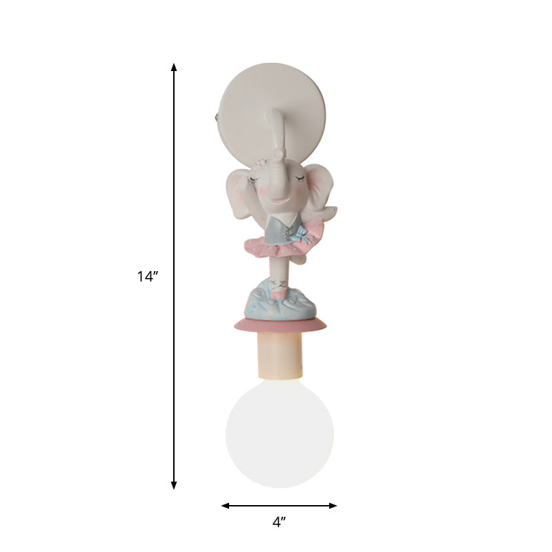 Weiße Ball-Wandlampe Licht Cartoon 1 Kopf Milchglas Wandbeleuchtung mit Elefant/Hirsch/Einhorn Deko