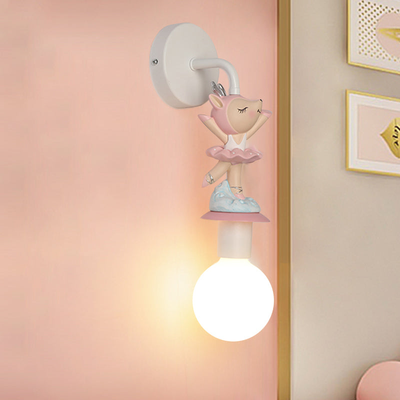 Weiße Ball-Wandlampe Licht Cartoon 1 Kopf Milchglas Wandbeleuchtung mit Elefant/Hirsch/Einhorn Deko