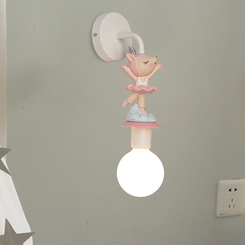 Weiße Ball-Wandlampe Licht Cartoon 1 Kopf Milchglas Wandbeleuchtung mit Elefant/Hirsch/Einhorn Deko