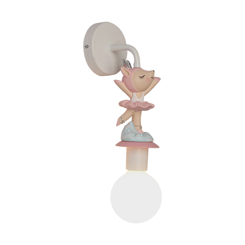 Weiße Ball-Wandlampe Licht Cartoon 1 Kopf Milchglas Wandbeleuchtung mit Elefant/Hirsch/Einhorn Deko