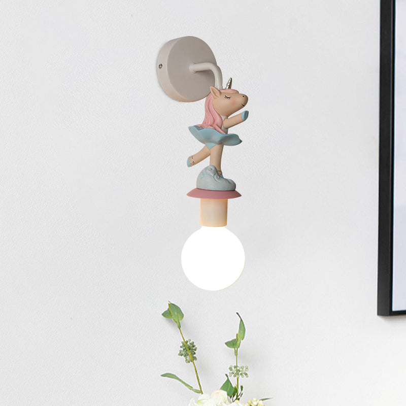 Weiße Ball-Wandlampe Licht Cartoon 1 Kopf Milchglas Wandbeleuchtung mit Elefant/Hirsch/Einhorn Deko