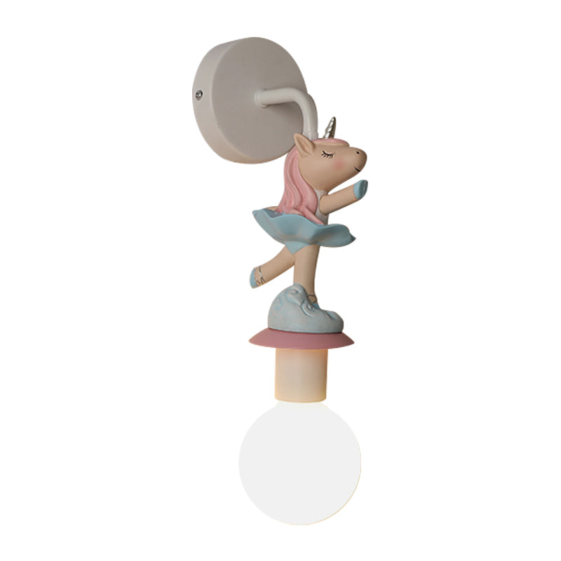 Weiße Ball-Wandlampe Licht Cartoon 1 Kopf Milchglas Wandbeleuchtung mit Elefant/Hirsch/Einhorn Deko