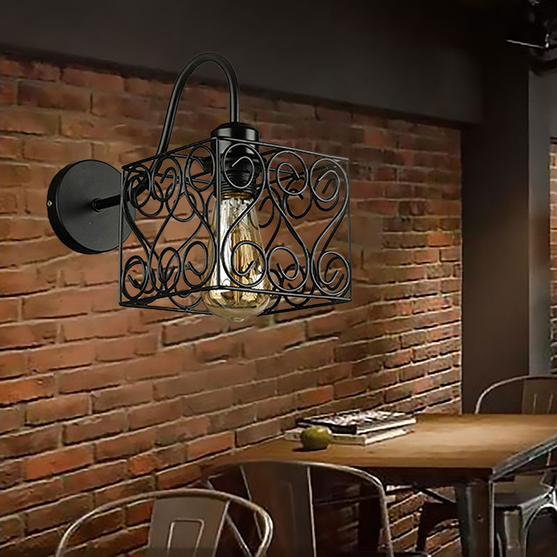Frendorf | Metalen Vierkante/Ruit Kooi Wandverlichting Vintage Industrieel 1 Hoofd Restaurant Wandlamp Verlichting in Zwart
