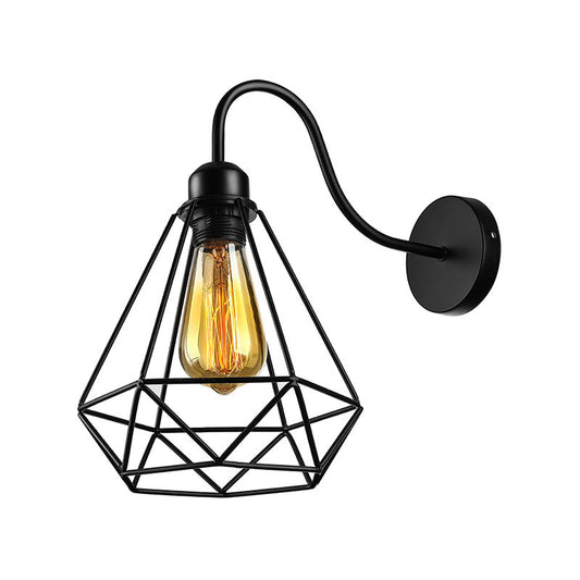 Frendorf | Metalen Vierkante/Ruit Kooi Wandverlichting Vintage Industrieel 1 Hoofd Restaurant Wandlamp Verlichting in Zwart