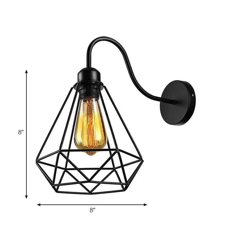 Frendorf | Metalen Vierkante/Ruit Kooi Wandverlichting Vintage Industrieel 1 Hoofd Restaurant Wandlamp Verlichting in Zwart