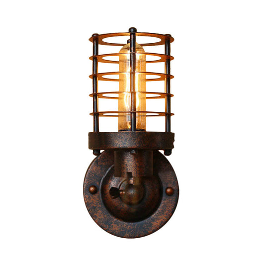 Frendorf | Gegoten IJzeren Cilinder Wandlamp met Kooi Schaduw Industrieel 1 Kop Binnen Wandmontage Licht in Roest/Zwarte Afwerking