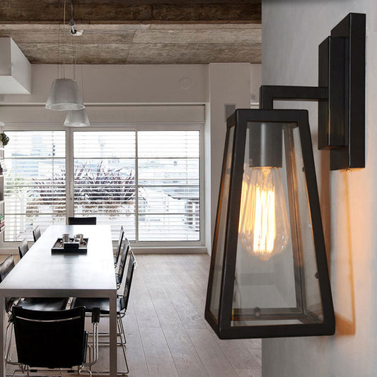 Frendorf | 1 Glühbirne Trapezförmige Käfig Wandlampe Industriell Stilvolles Matt Schwarz Metall Wandmontage Licht für Wohnzimmer