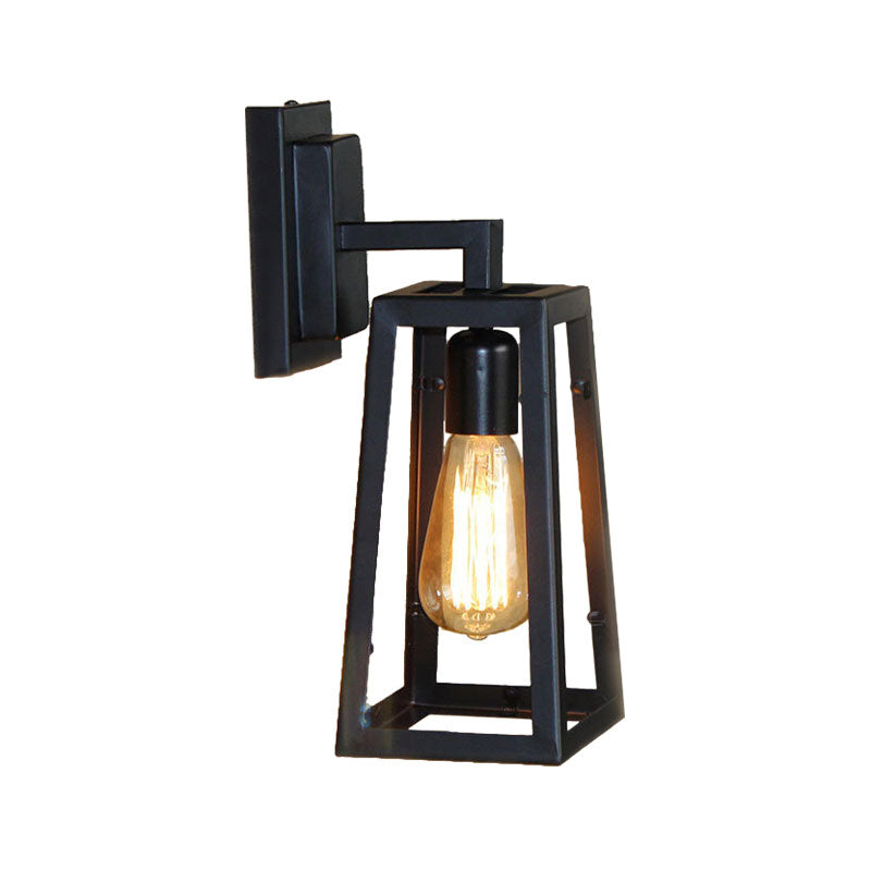 Frendorf | 1 Glühbirne Trapezförmige Käfig Wandlampe Industriell Stilvolles Matt Schwarz Metall Wandmontage Licht für Wohnzimmer
