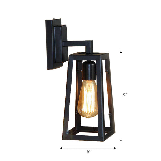 Frendorf | 1 Glühbirne Trapezförmige Käfig Wandlampe Industriell Stilvolles Matt Schwarz Metall Wandmontage Licht für Wohnzimmer