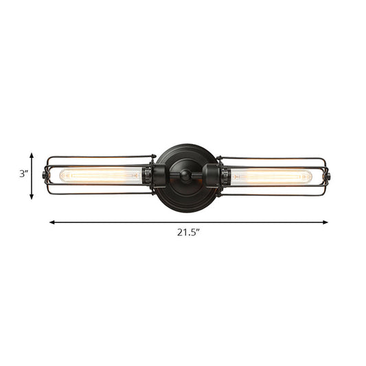 Frendorf | 2 Lichter Röhrenkäfig Wandbeleuchtung mit linearem Design Industriestil Rost/schwarz Metallische Wandlampe für Flur
