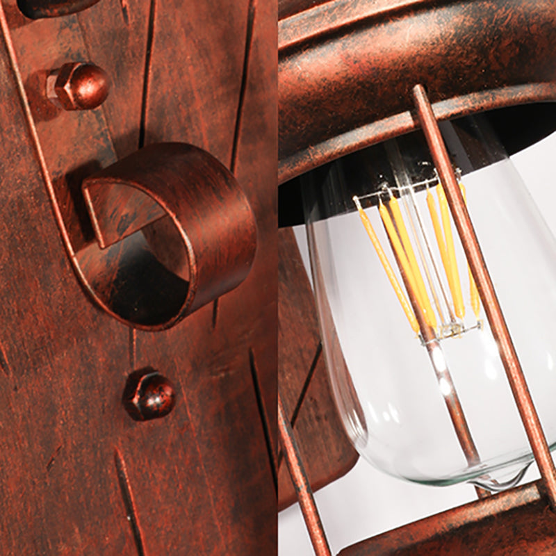 Rust Eins Licht Wandleuchte Küstliche Klare Glas Laterne Beleuchtung Fixture mit Holz Rückplatte
