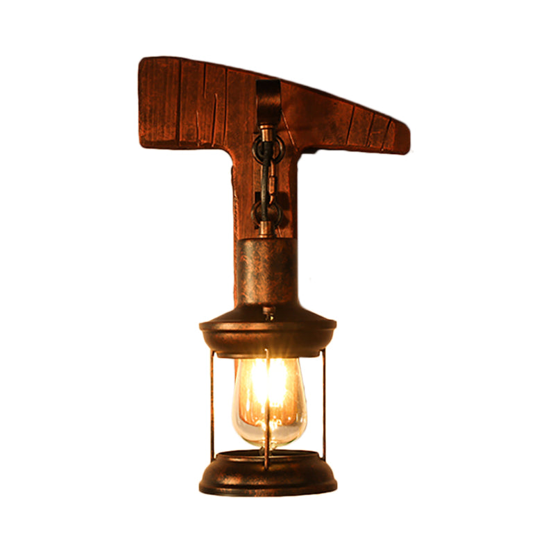 Rust Eins Licht Wandleuchte Küstliche Klare Glas Laterne Beleuchtung Fixture mit Holz Rückplatte