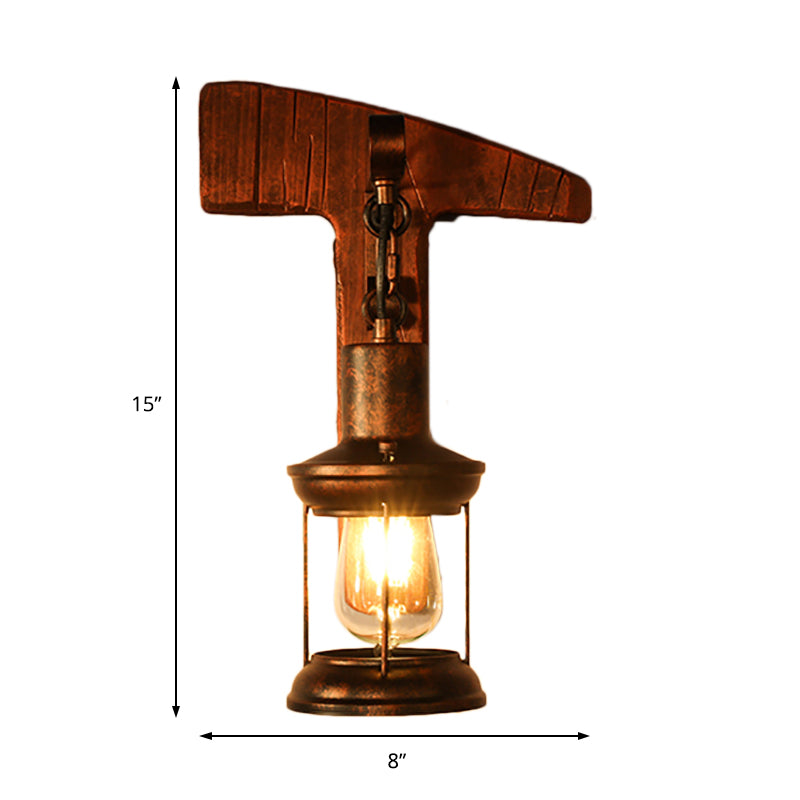 Rust Eins Licht Wandleuchte Küstliche Klare Glas Laterne Beleuchtung Fixture mit Holz Rückplatte