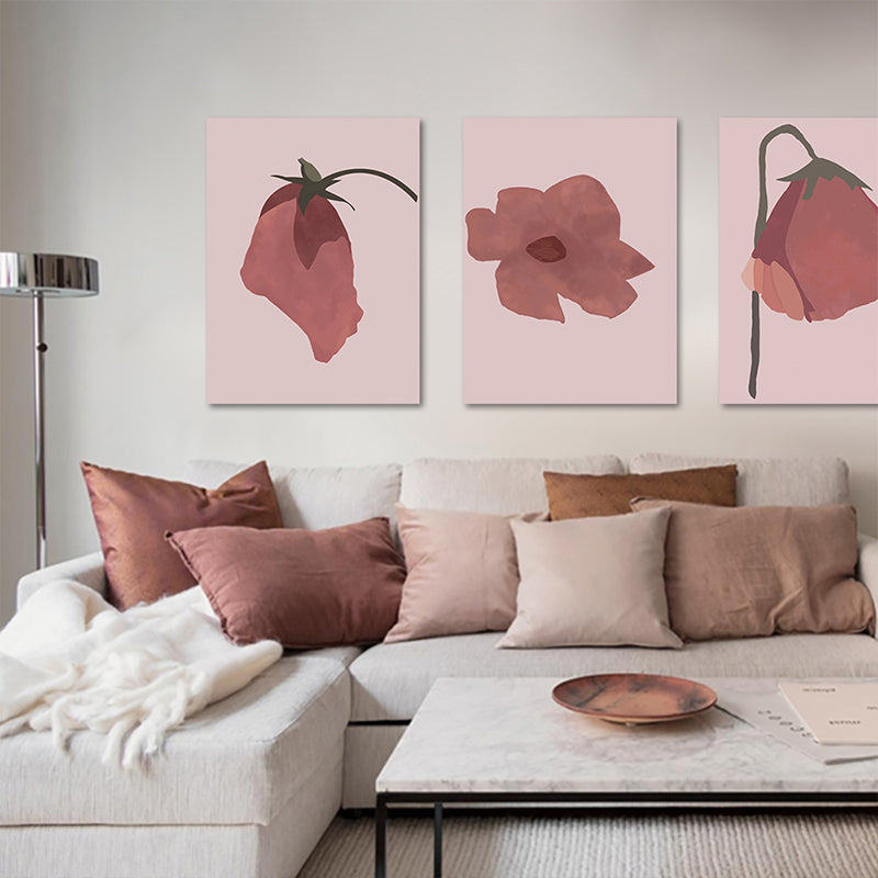 Frendorf | Nordic Blossom Wandkunst Leinwand Texturiertes rotes Gemälde für das Wohnzimmer (Mehrere Größenoptionen)