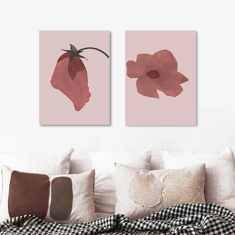 Frendorf | Nordic Blossom Wandkunst Leinwand Texturiertes rotes Gemälde für das Wohnzimmer (Mehrere Größenoptionen)