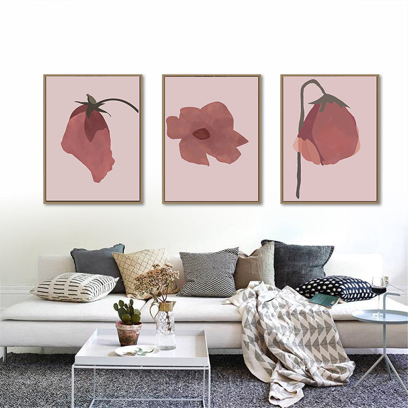 Frendorf | Nordic Blossom Wandkunst Leinwand Texturiertes rotes Gemälde für das Wohnzimmer (Mehrere Größenoptionen)