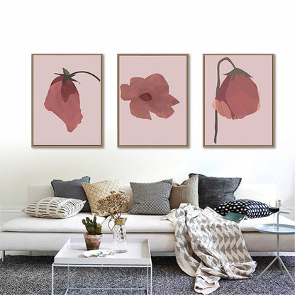Frendorf | Nordic Blossom Wandkunst Leinwand Texturiertes rotes Gemälde für das Wohnzimmer (Mehrere Größenoptionen)